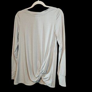 Jones New York Light Gray Long Sleeve Knot Front Top Size Medium